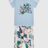 Αγορά ⌛ Adidas T-shirts Σετ T-Shirt και κολάν Her Studio London Animal Flower H22600 Μπλε Regular Fit 🛒
